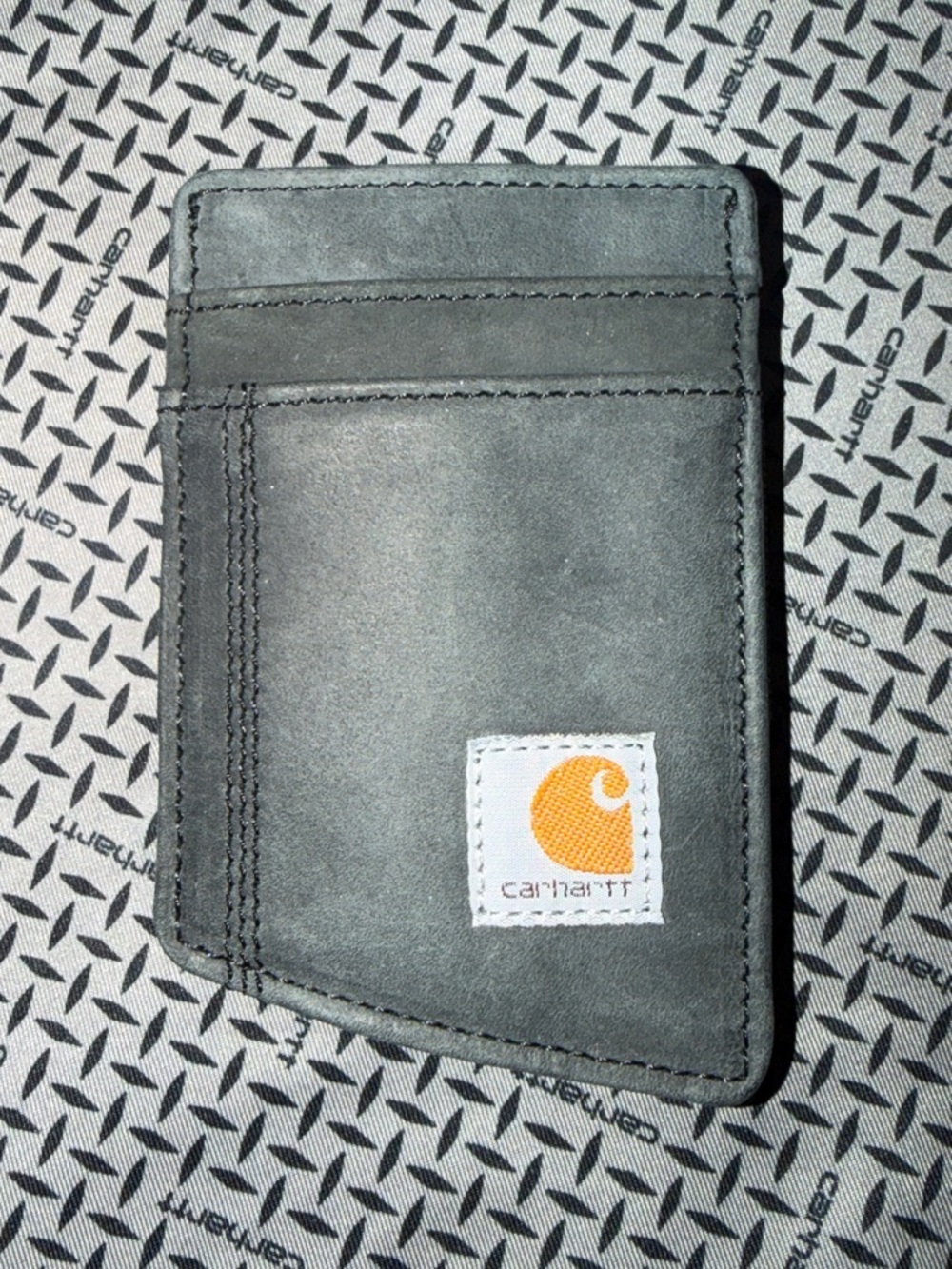 Carhartt Grey Slim Leather Card Sleeve with Logo Patch